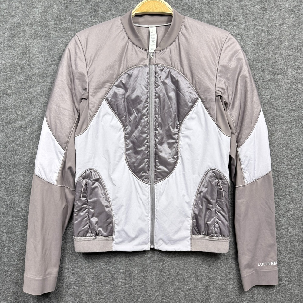 Lululemon Polar Pace Run Jacket Womens 2 Brown White Insulated Lightweight Zip